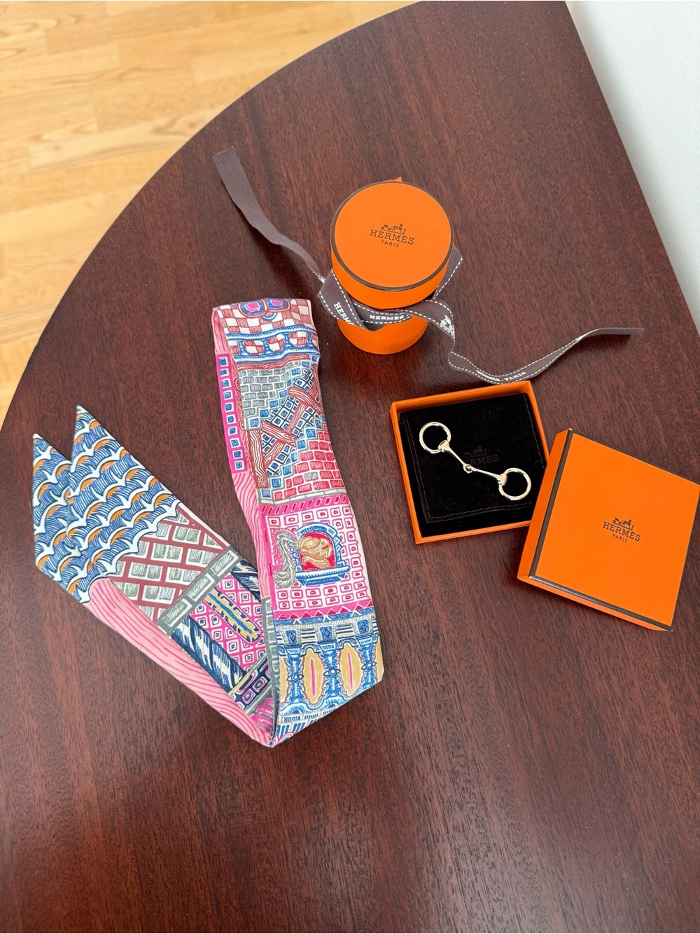 Hermès Chevaux en Liberté Twilly + Mini Mors Scarf Ring Set
